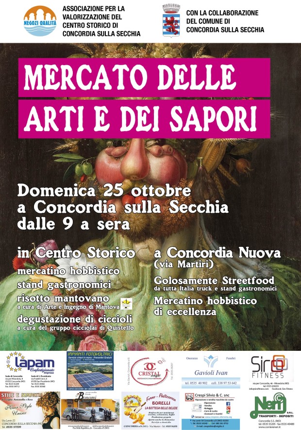 Concordia sulla Secchia. “Mercato delle arti e dei sapori”, domenica 25 ottobre, Centro Storico ed area Concordia Nuova.