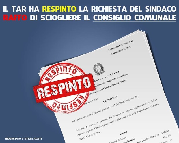 Acate. Movimento 5 Stelle: “Franco Raffo, un sindaco indegno di rappresentare gli acatesi”. Riceviamo e pubblichiamo.
