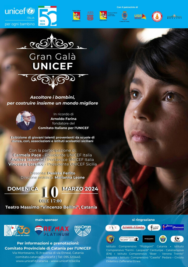 Gran Galà UNICEF. A Catania uno spettacolo ispirato ai diritti dell’infanzia e dell’adolescenza